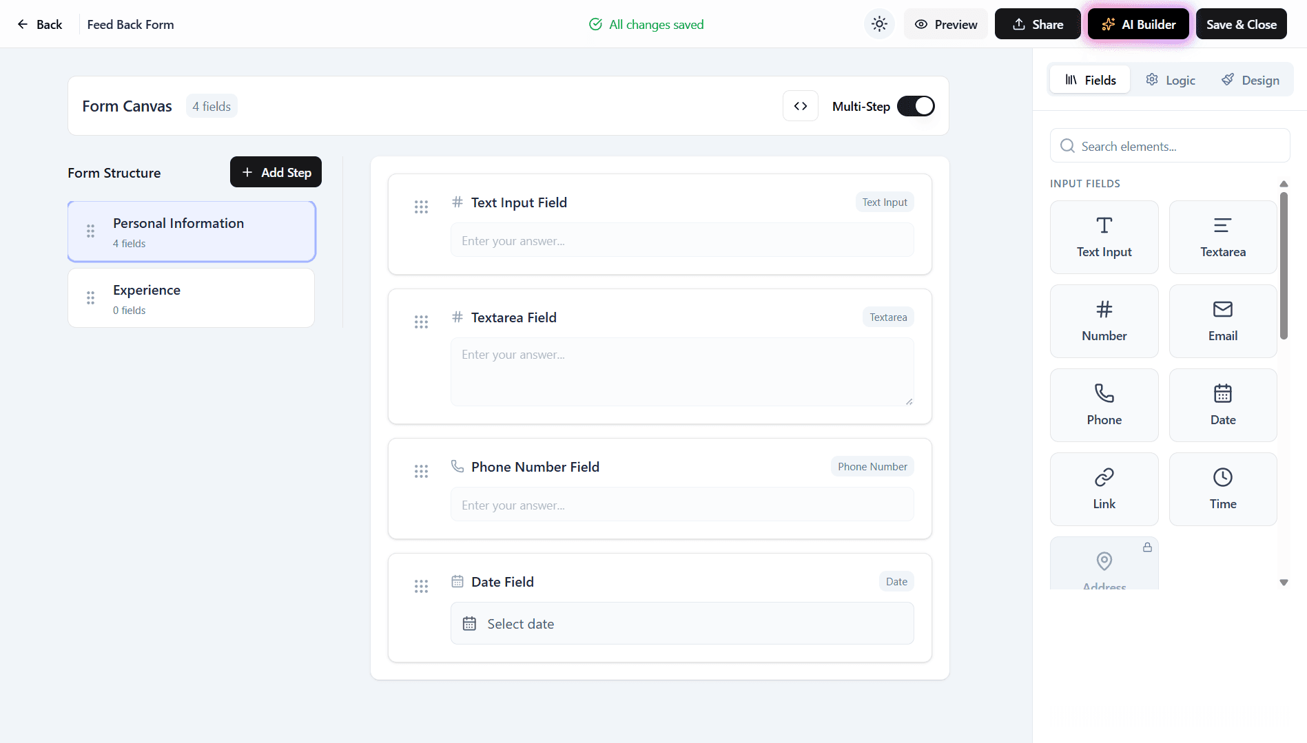 FormaFlow Drag-and-Drop Form Builder Screenshot